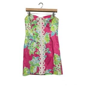 Lilly Pulitzer Pink and Green Strapless Mini Dress